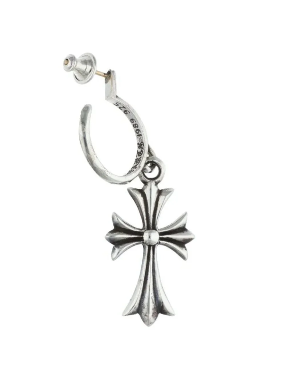 Chrome Hearts Tiny CH Cross Hoop Silver Earrings